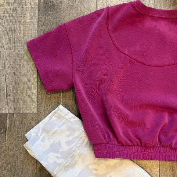 Lululemon Magenta Cropped Top Softstreme Short Sleeve - Picture 12 of 16